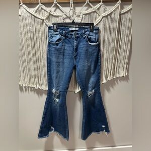 KanCan Medium Blue Distressed Flare Jeans